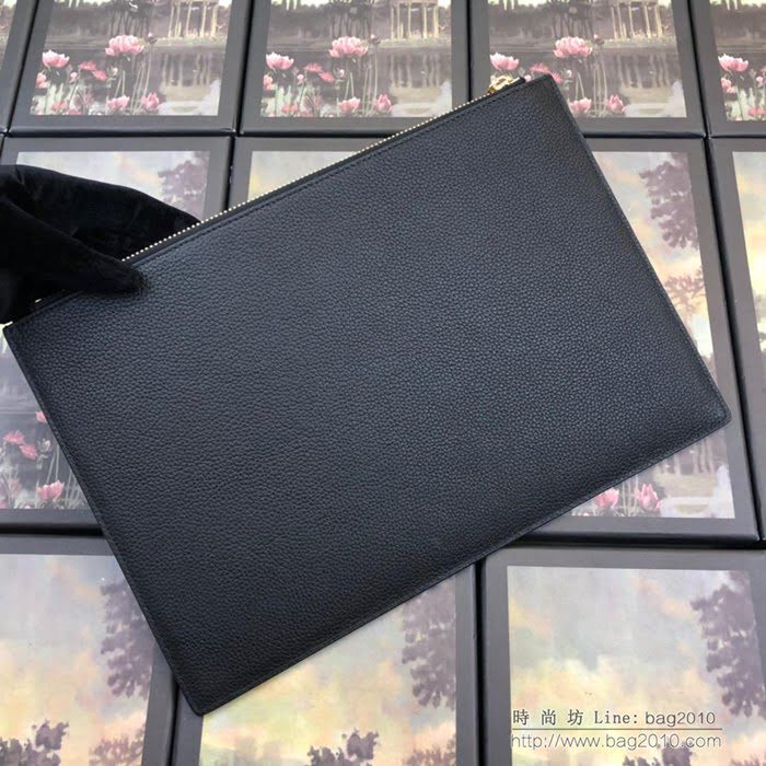GUCCI古馳 2019新款 Zumi系列 粒面皮革 互扣式G馬銜扣 拉鏈 女款手拿包 570728 黑色  ydgq3274